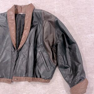 Vintage Franco Pugi Brown and Black Two-Tone Leather Jacket Size 40